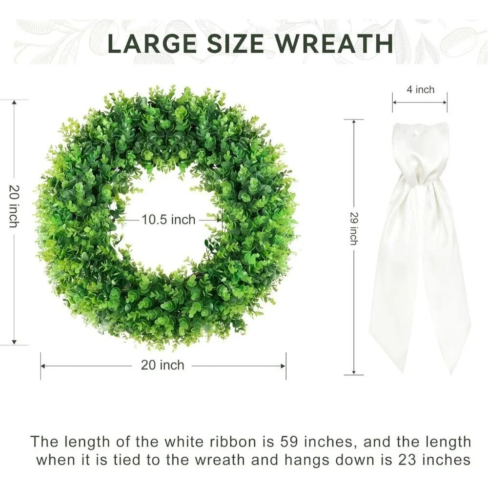 20'' Spring Dark Green Boxwood Wreaths Front Door Door Decor Artificial